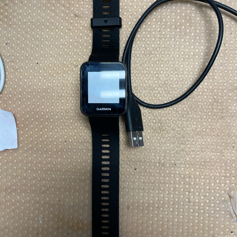 garmin Black Smartwatch with Black Silicone Band and USB Cable